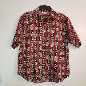 90s Impact Shirt Short Sleeve Button Up Mens ?m? Geometric Vintage Rust Beige